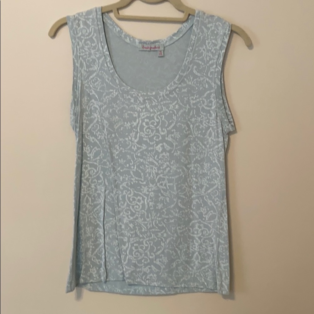 Blue and white patterned tank
